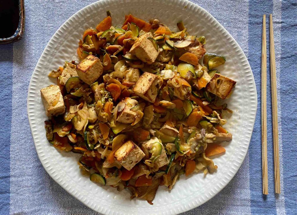 Tofu Strapazzato con Funghi e Pomodorini